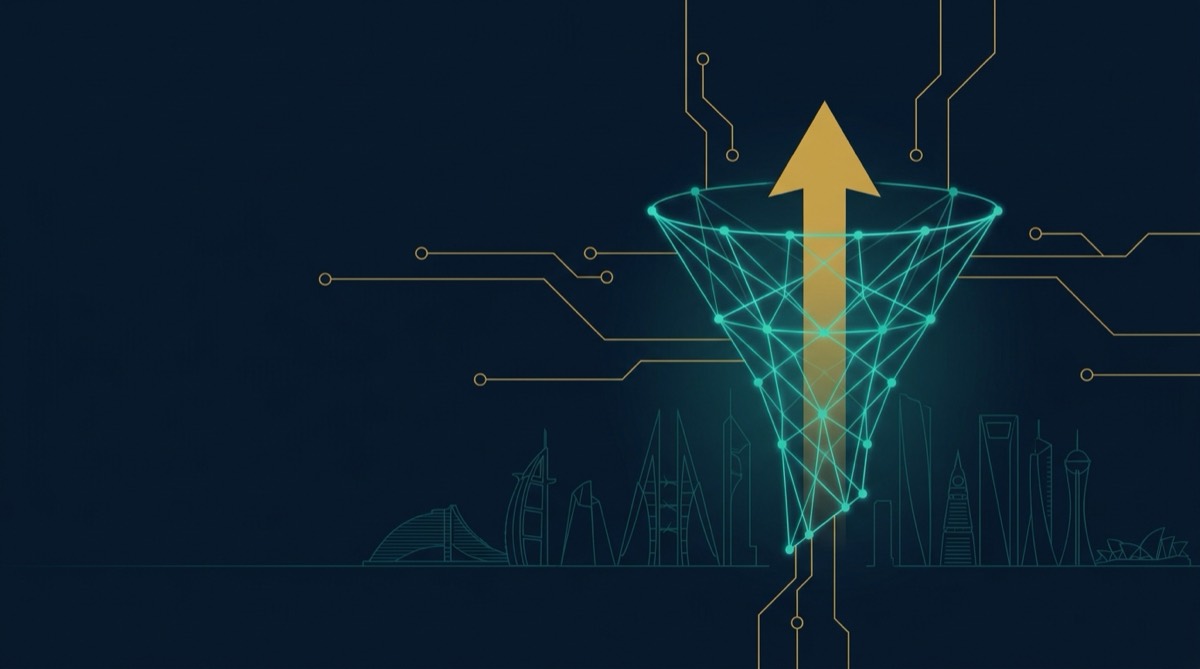 B2B lead generation funnel converging into pipeline growth across the GCC