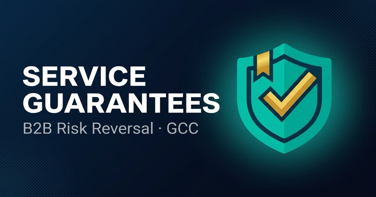 A teal shield with a checkmark representing a B2B service guarantee that reverses buyer risk